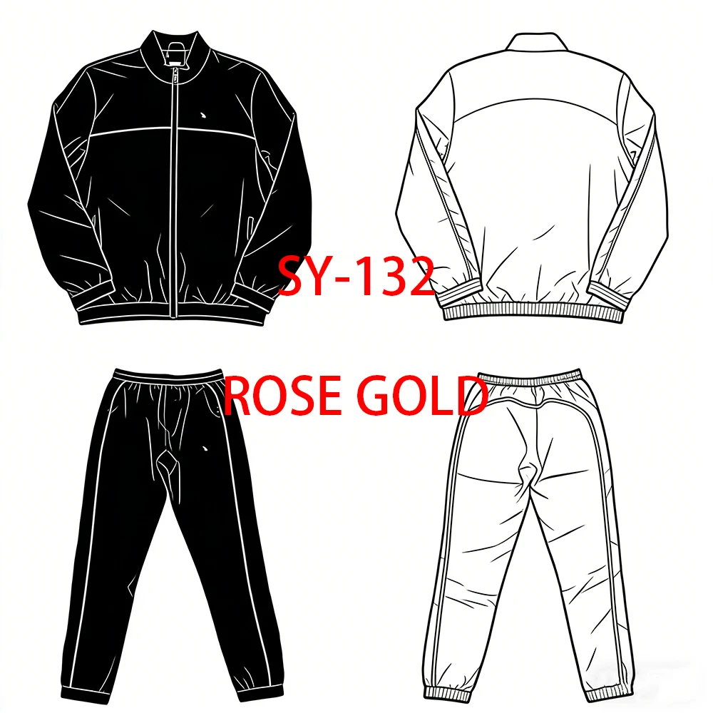 SY-132   Streetwear Hoodie Joggers Set for Men Casual Tracksuit Sweatshirts Black Fabric, Rose Gold Print, Shuttle-woven Suit
