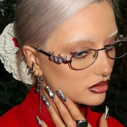 Y2K Vintage Oval Small Frame Sunglasses Women For Female Punk Elegant Brand Designer Sun Glasses Luxury Diamond Metal Eyeglasses