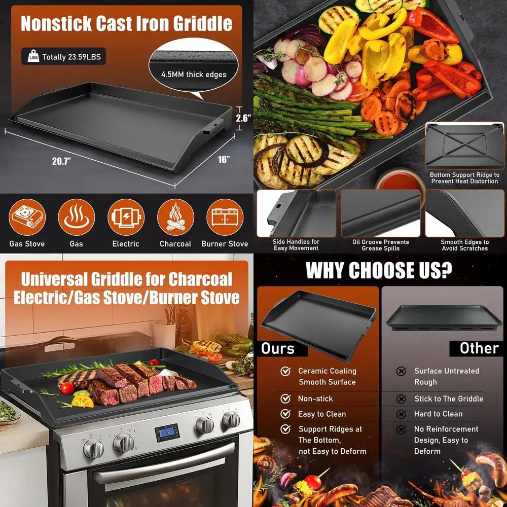 

Универсальный газовый гриль с плоским верхом и высокими боковыми стенками, матовая фарфоровая эмаль 23x16 для всех газовых грилей и 4 конфорками.