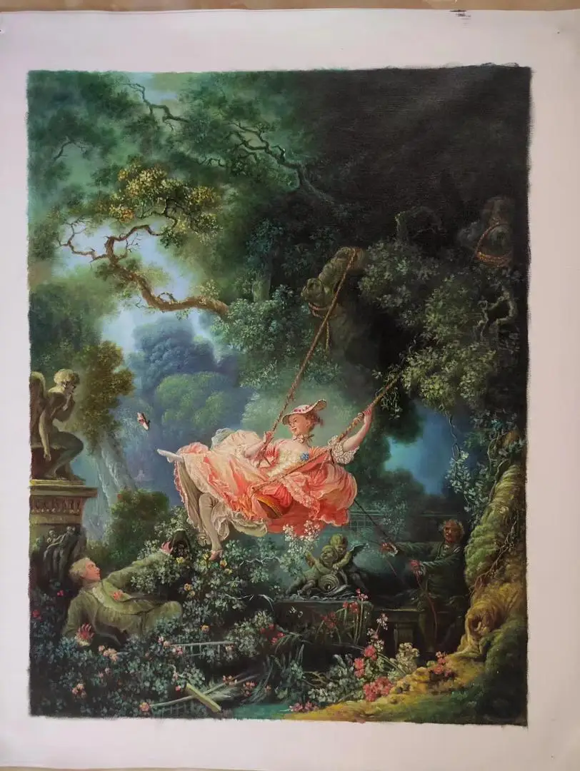 zd-Museum Quality Antique Jean-Honore Fragonard the Swing 1767 Hand Painted Oil Painting Reproduction for Home Wall Art Decor@