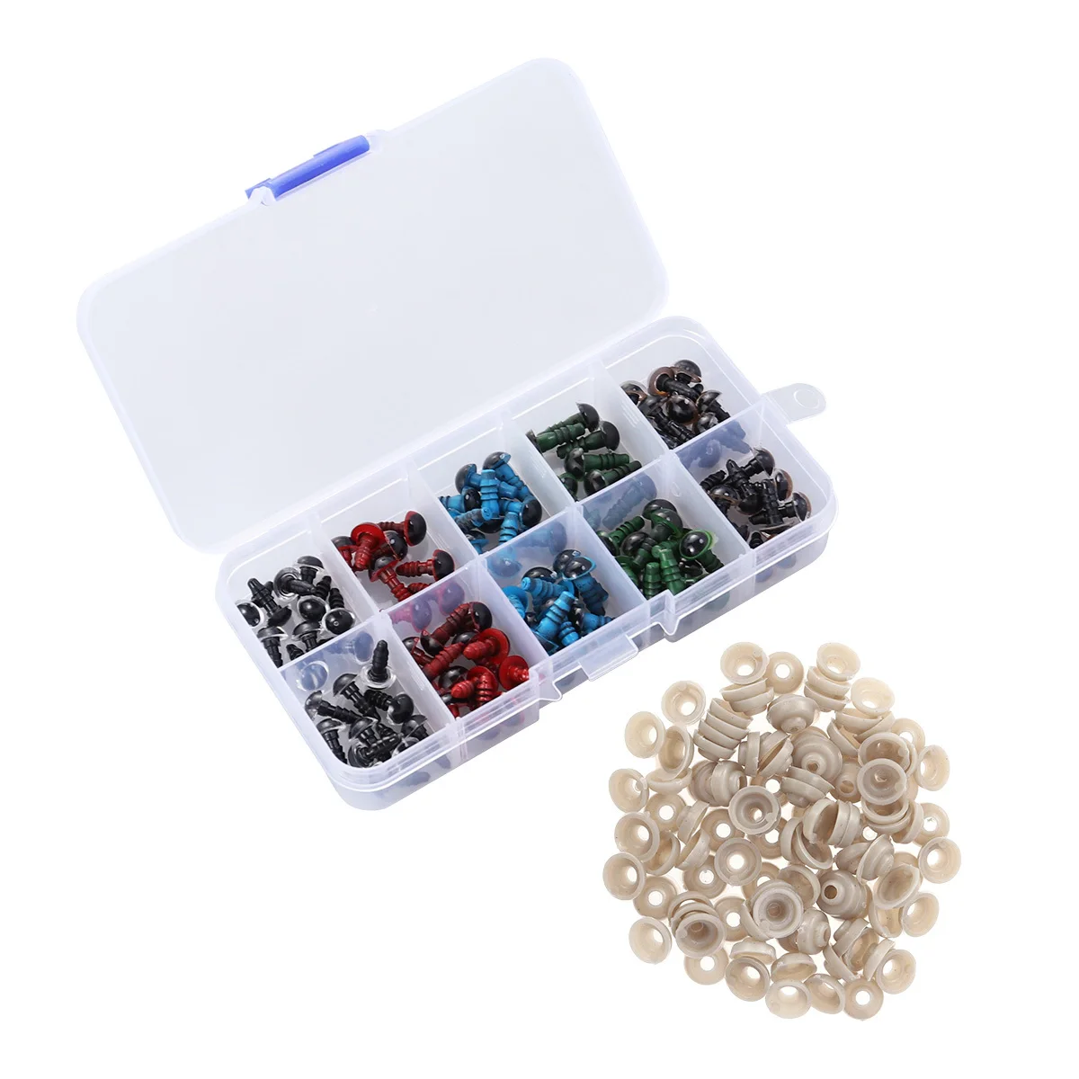 

100Pcs Plastic Eyes Set Safety 8mm 5 Colors Plastic Eyes with Washers for Bear Puppet Stuffed Animals Making Accessories