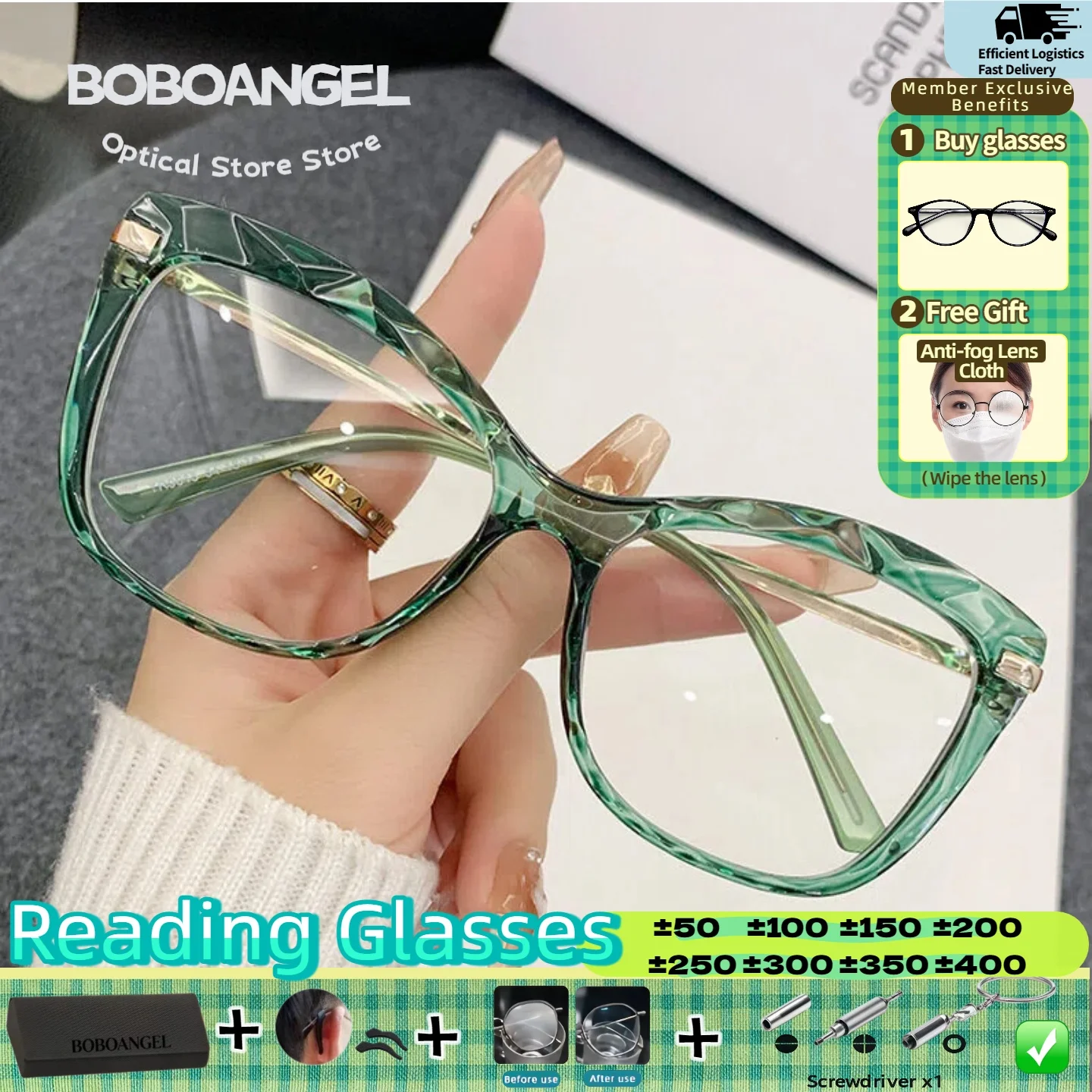 

BOBOANGEL Fashion Women Cat Eye Customized Reading Glasses Anti Blue Ray Prescription Myopia Premium Progressive Eyeglasses