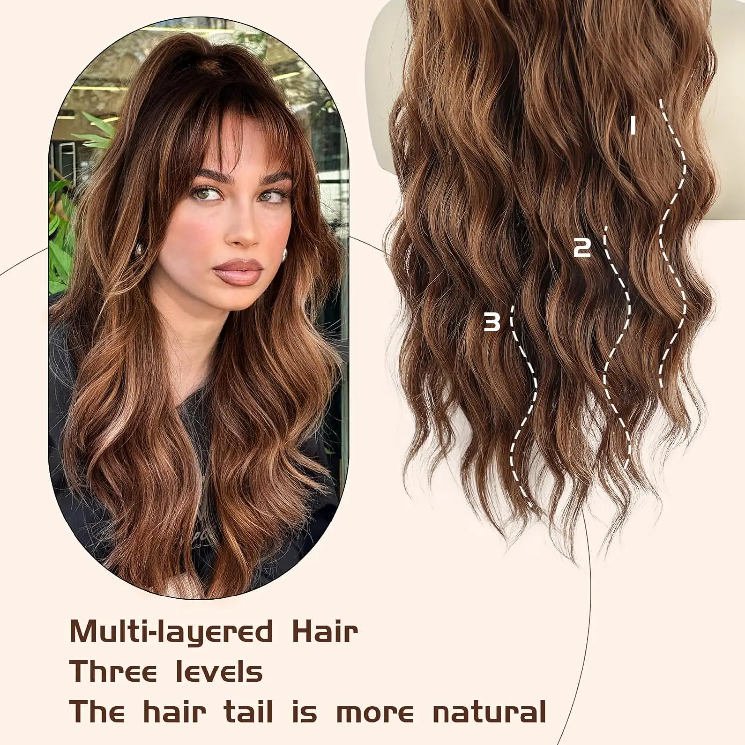 # 4 Body WAVE Drawstring หางม้า 100% Human Hair Extensions สีน้ําตาลปานกลางห่อรอบ Drawstring หางม้าคลิปในส่วนขยายของผม
