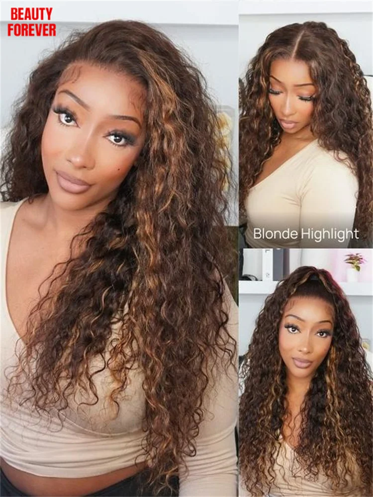 Beauty Forever 7x5 Bye Bye Kots 3.0 موجة المياه تسليط الضوء على شعر مستعار أشقر بدون صمغ بني داكن يرتدي والذهاب باروكة من شعر طبيعي