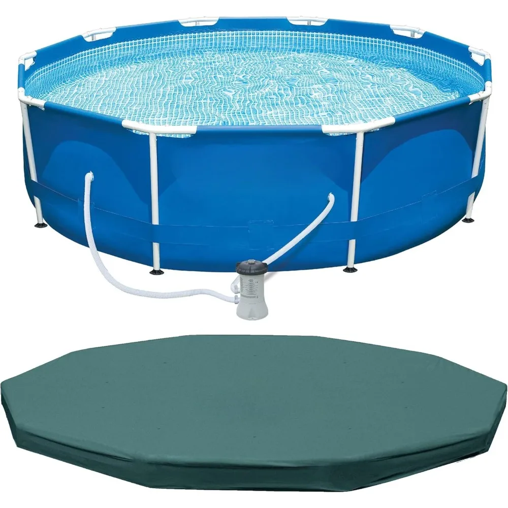 

Swimming Pool, Metal Frame 10ft X 30in Round Above Ground Outdoor Swimming Pool Set with 330 GPH Filter Pump, Swimming Pool