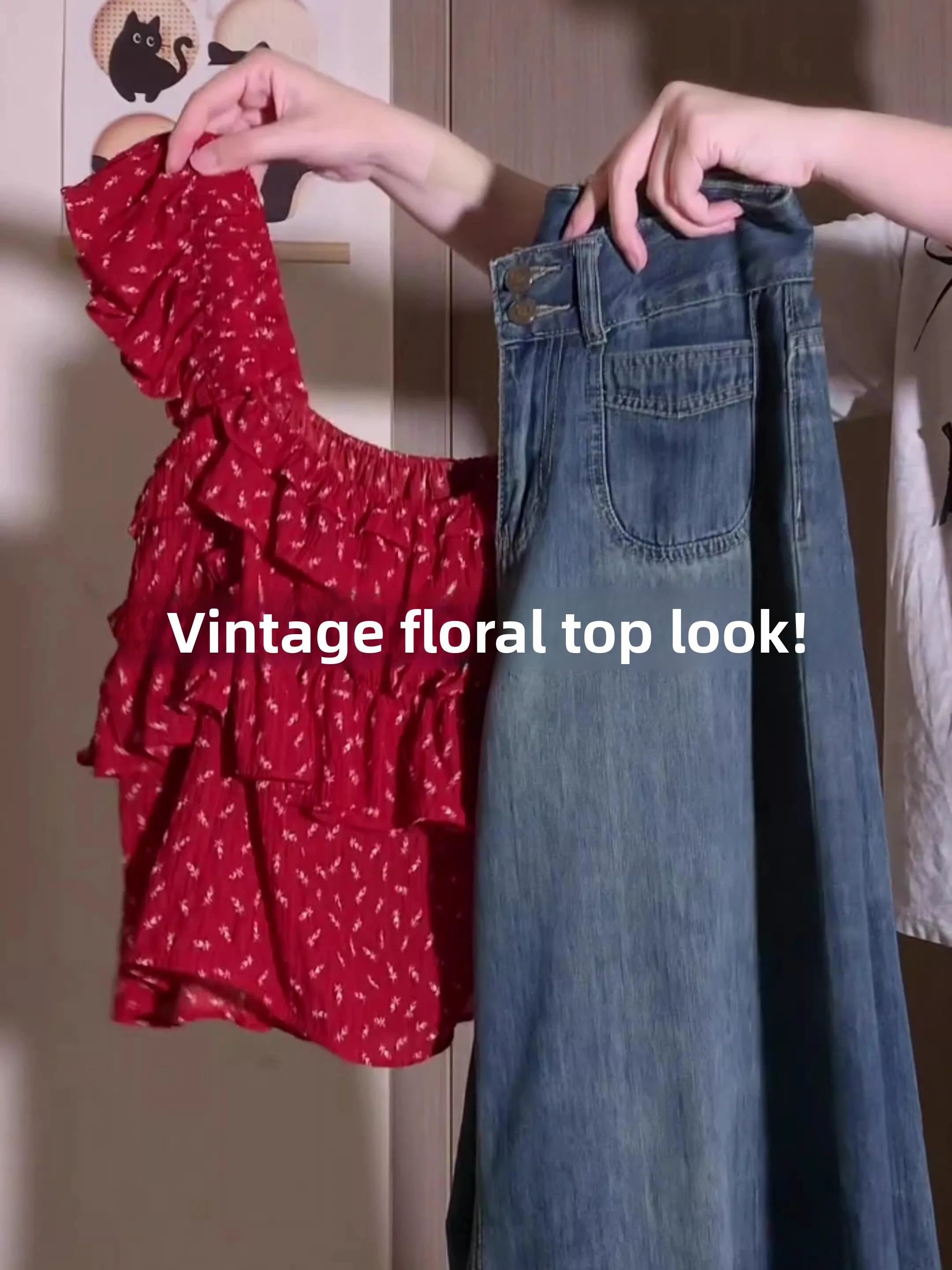 

Sweet Style Red Square Collar Floral Print Shirt Women's Unique Beautiful Summer New Style Young Looking Lace Trim Top
