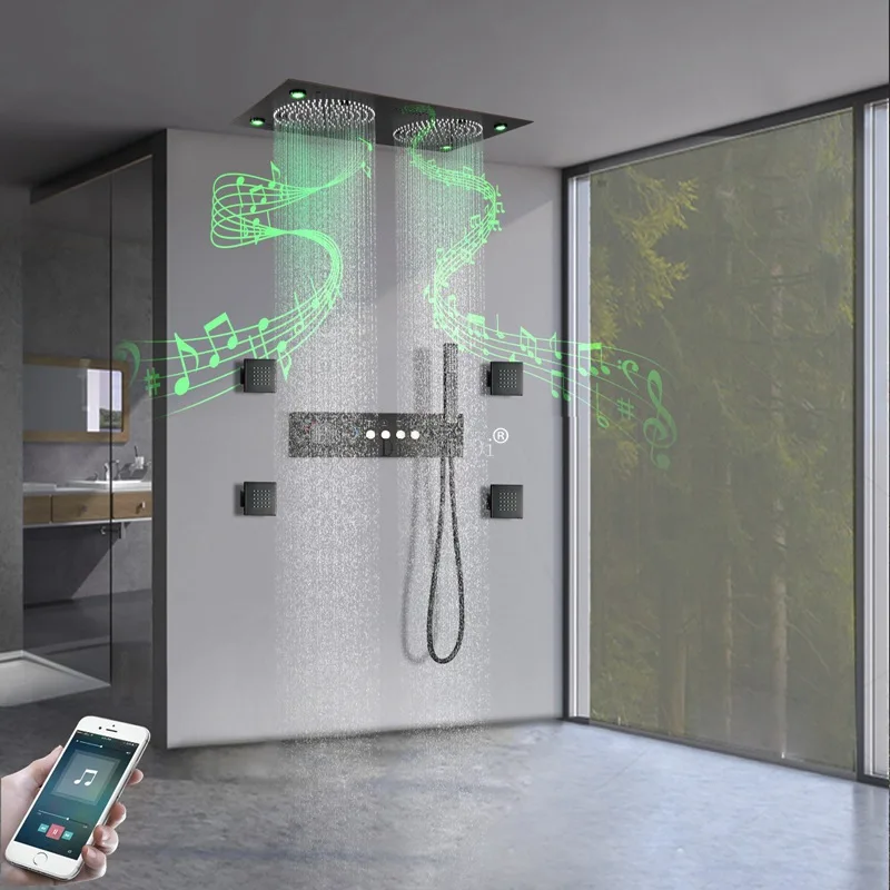 

Светодиодная скрытая насадка для душа, встроенная 620 * 320 мм, музыкальный верхний спрей, термостатическая насадка для душа для ванной комнаты