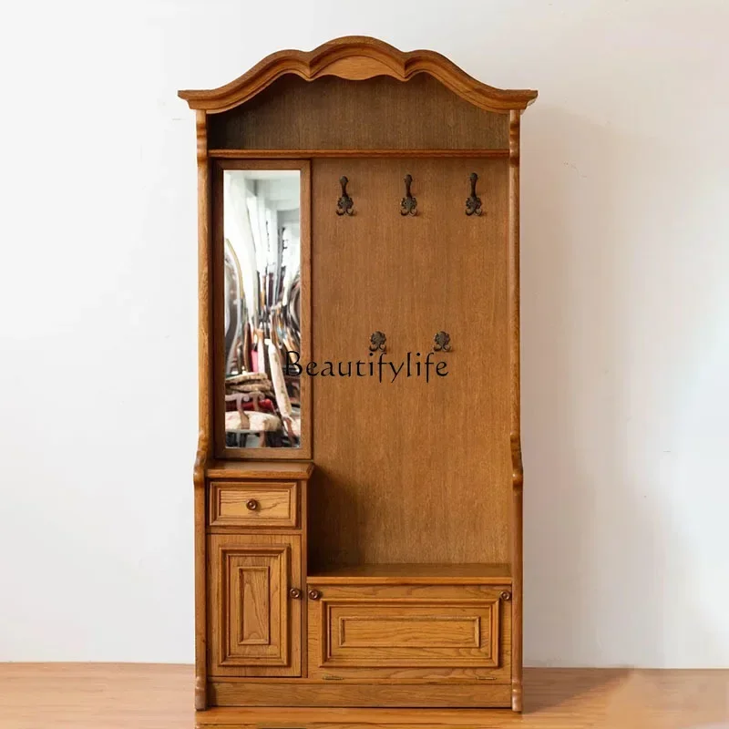 

French solid wood home retro old carved entrance cabinet European medium and ancient style wardrobe without doorlx