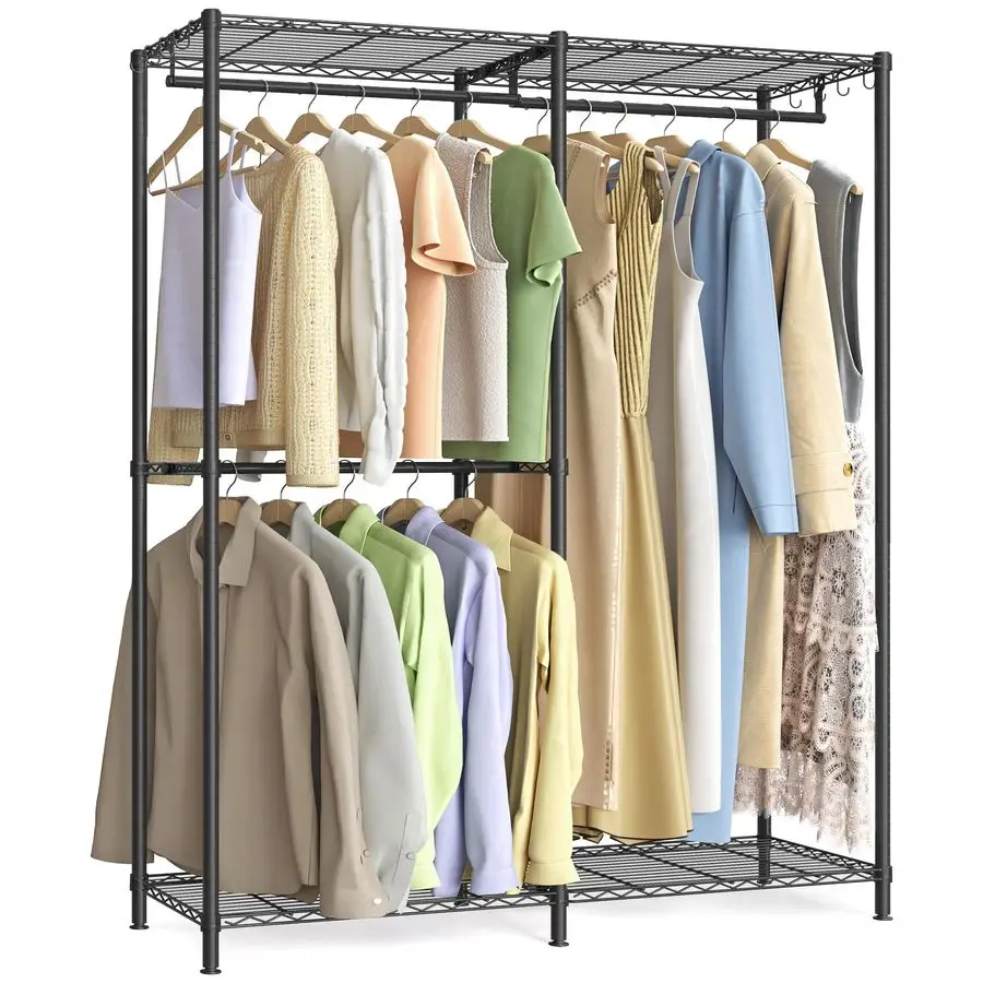 

Clothes Rack, Freestanding Wardrobe Closet, Metal Clothing Racks, HeavyDuty Garment Rack with Adjustable Shelves, Hanging Rods,