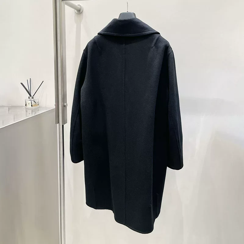 2026 Autumn Winter 100% Wool Women's Coat Fashion 3D Handmade Flower Woolen Overcoat Asymmetric Hem Mid‑Long Loose Outerwear