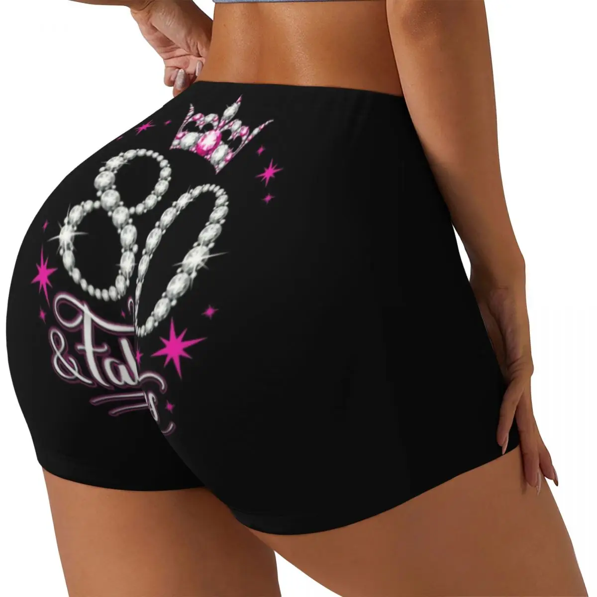 Custom Women's Diamobd Rhinestone Crown 80th Birthday Gift Workout Yoga Shorts Bling Crystal Gym Athletic Biker Running Shorts