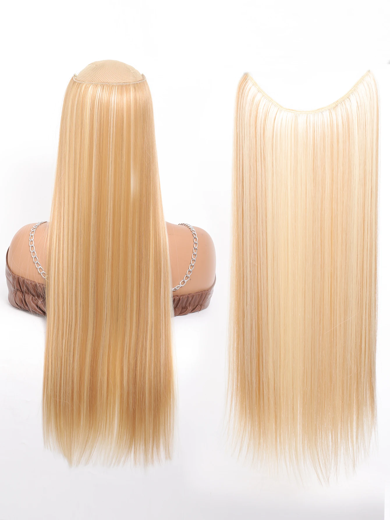 Extensões invisíveis sintéticas do cabelo do fio para mulheres, peixes linha hairpieces, nenhuns grampos, cabelo falso, 24"