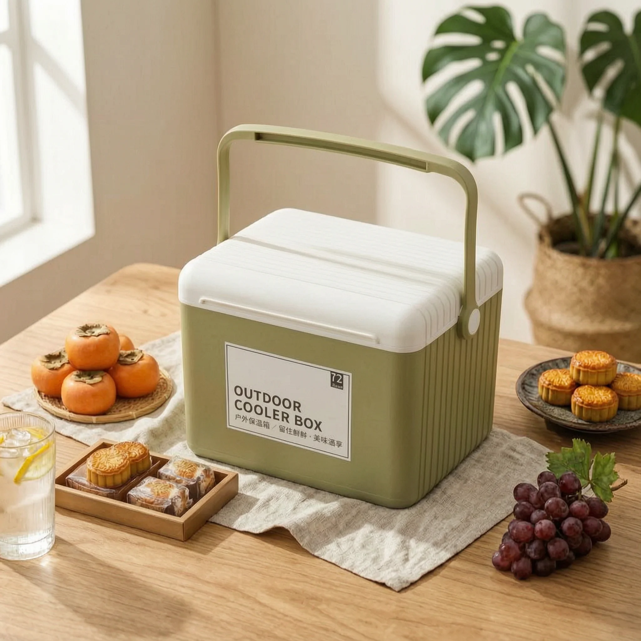 13 L Cooler Box Ribbed Insulated Cooler Box Ice Chest Carry Handle Outdoor Container Polyurethane Foam