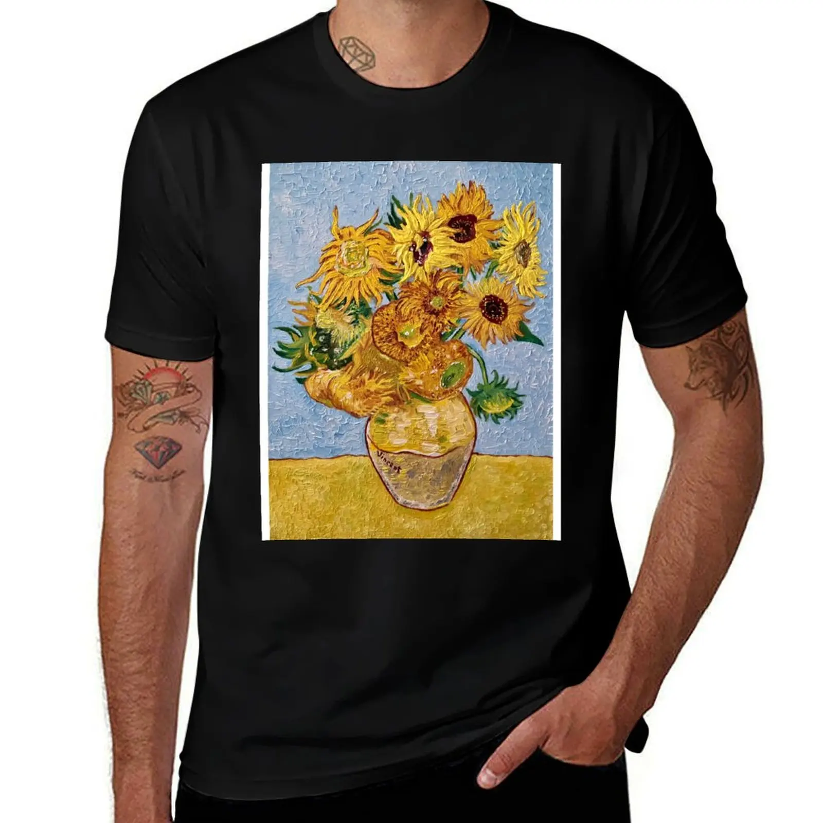 

Replication of Van Gogh's Sunflowers by Rachael Garcia T-Shirt street wear plus sizes t shirts for men cotton