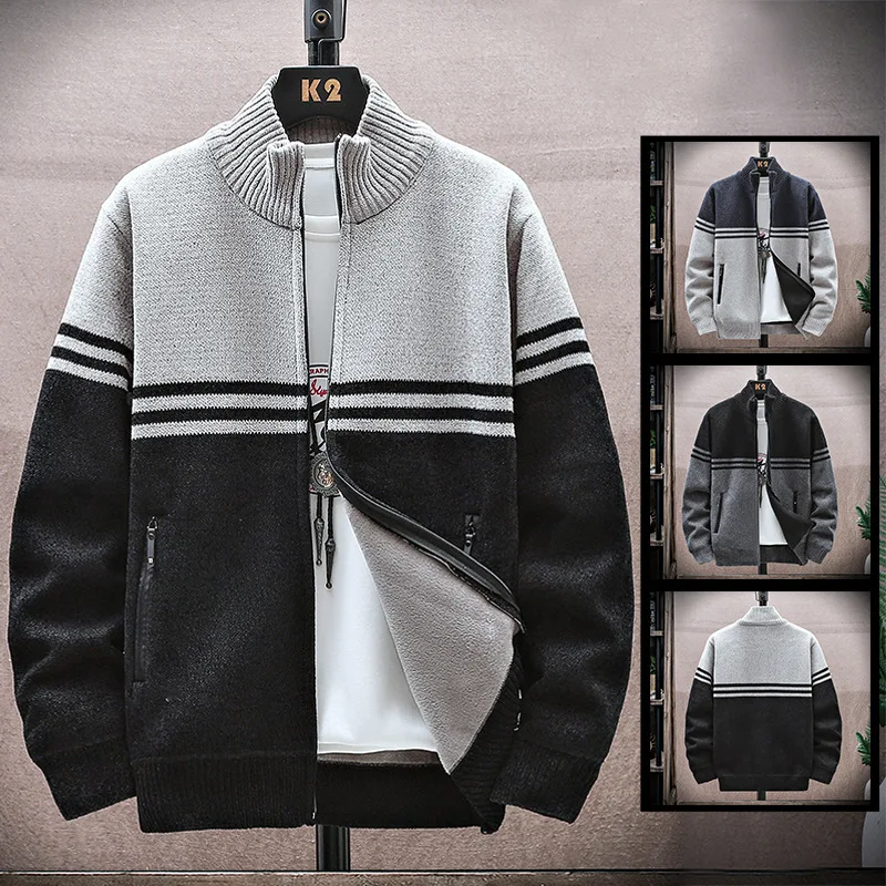 Cardigan standing neck sweater Men's trend Korean version handsome knit jacket Spring and Autumn versatile loose casual sweater