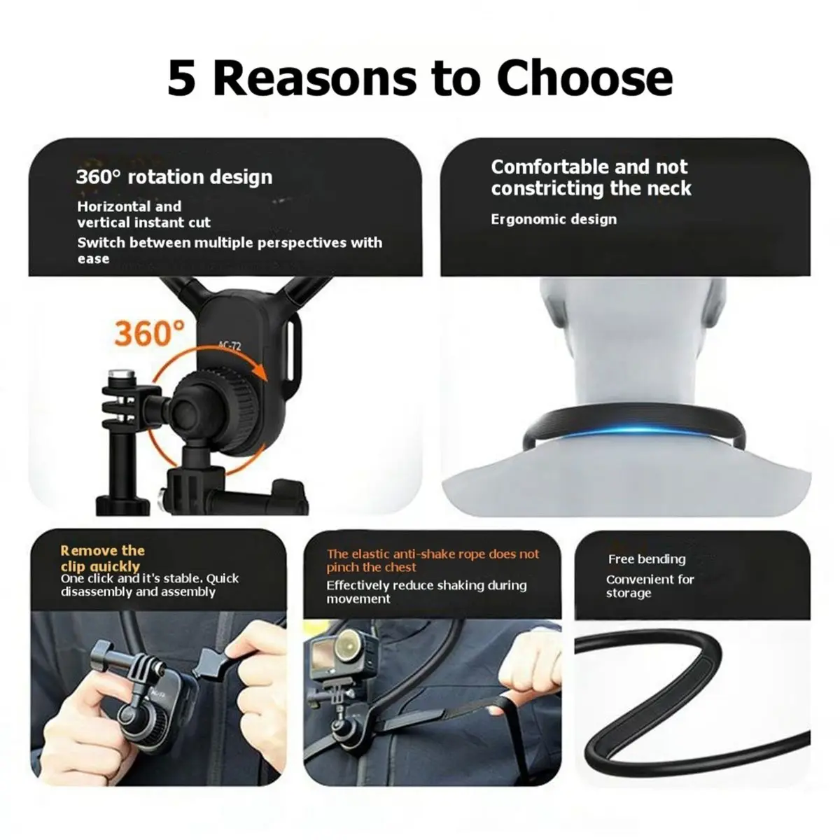【COUNTDOWN DEAL】 Neck Mount Holder for DJI Action 5 Pro Gopro Camera Accessories POV Mount Ball-Head Neck Brace Chest Strap