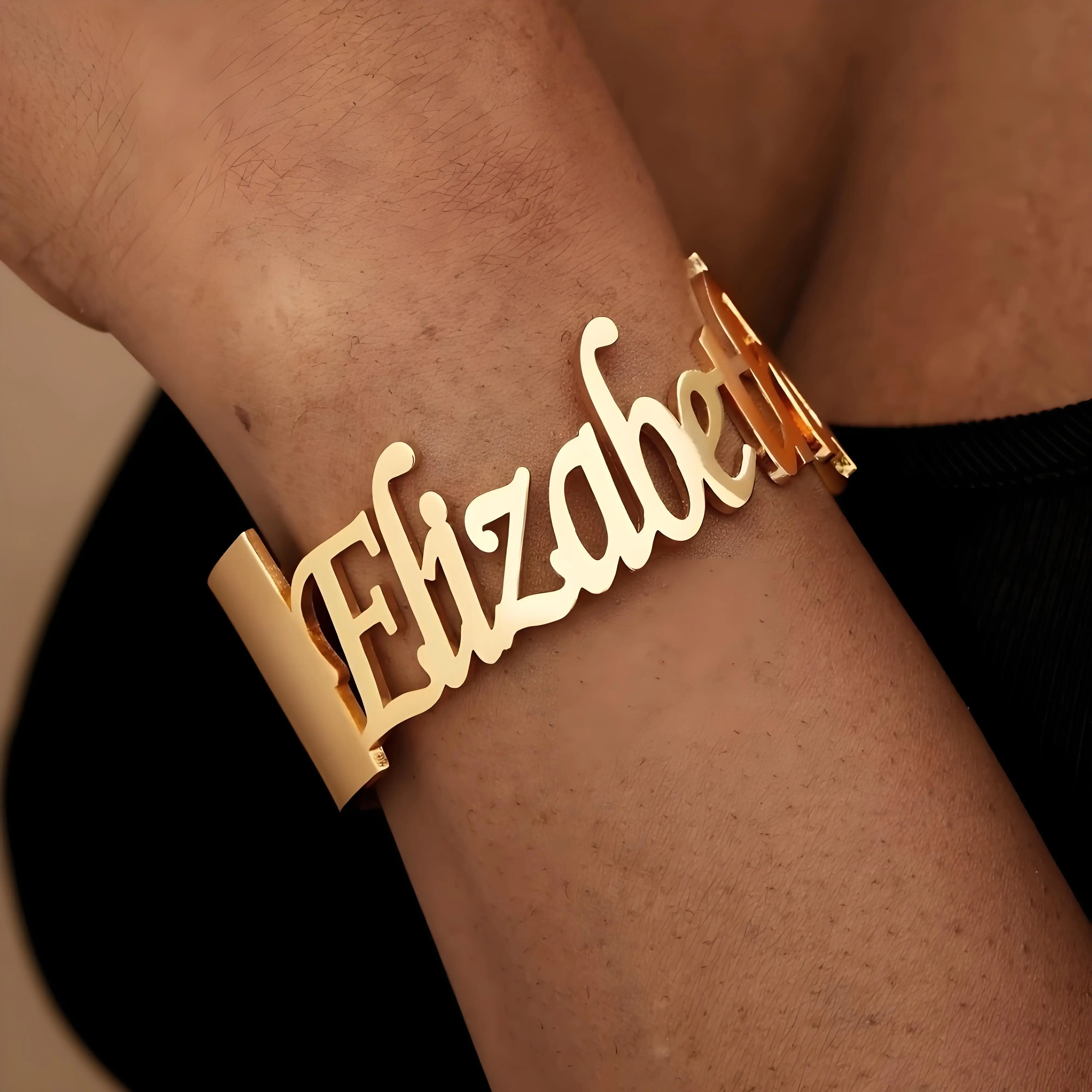 Personalized Name Cuff Bracelet, Gold/Silver Stainless Steel Jewelry, Custom Charm Bracelet, Trendy Valentine's Day Gift