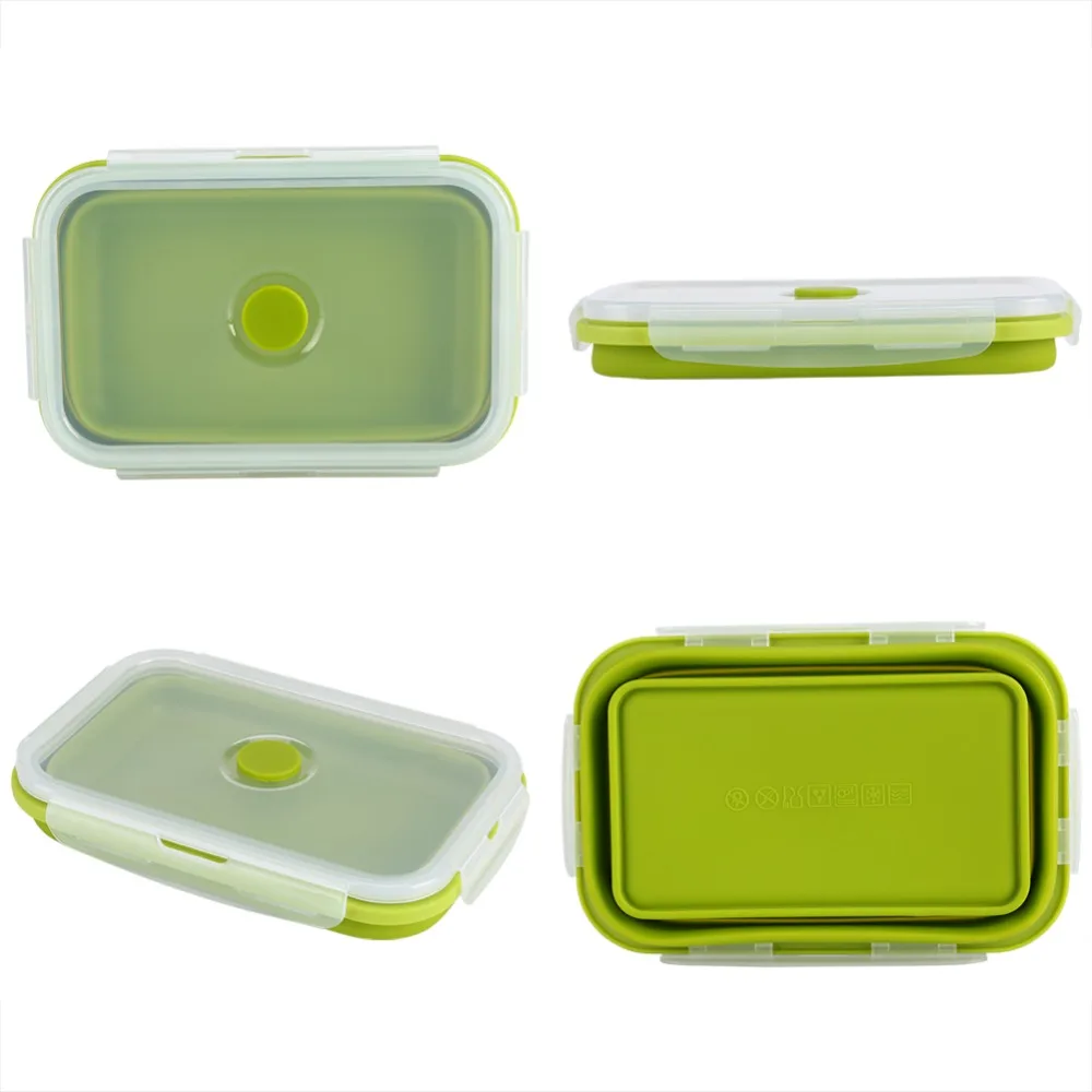 Practical 800ml Collapsible Lunch Box Silicone Clip-On Lid Portable Storage Bowl Silicone Lunchbox For Outdoor Travel