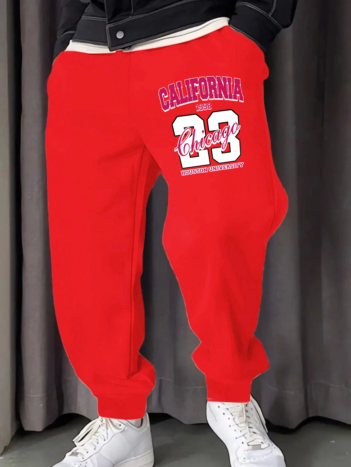 California Chicago Houston University Stampa Pantaloni da jogging da uomo Pantaloni sportivi Hip Hop Tasca Autunno Pantaloni lunghi Harajuku Abiti in pile