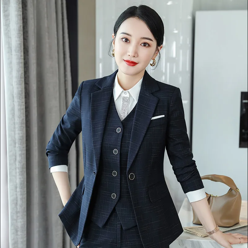 

Commuting High-Quality Women'S Business Office Elegant One Button Long Sleeved Suit Jacket Vest Straight Leg Pants Set