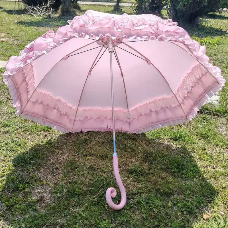 Arched Shape Lace Decorated Umbrella For Daily Outdoor Use