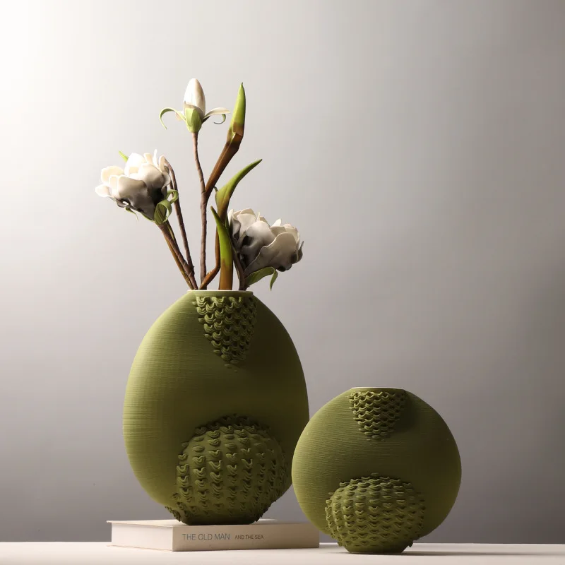 

Modern simple and creative 3D printing ceramic vase model room flower arrangement flat vase green dried flower device