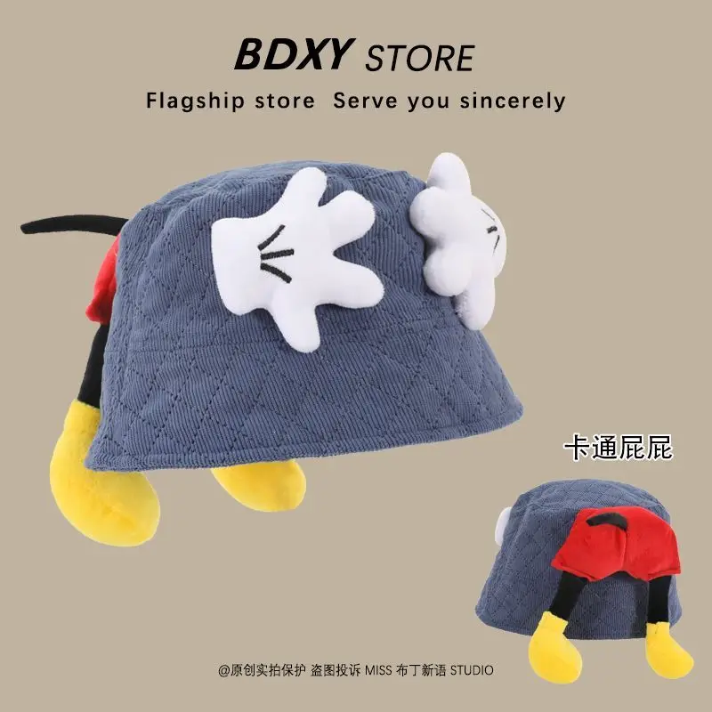 Disney mickey dos desenhos animados bonito estudante palma bunda balde chapéu criativo personalizado bebê outono e inverno quente pescador chapéu presente