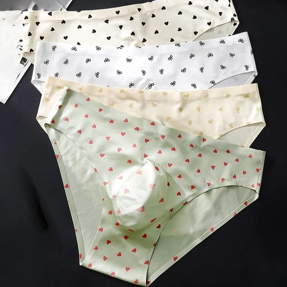 Men's Seamless Ice Silk Briefs Underwear Bulge Pouch Printing Elastic Panties Lightweight Sexy Daily Male Intimates