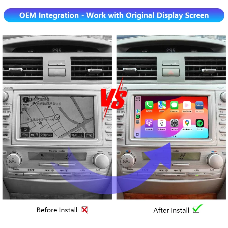 CAMRY Car Radio Wireless Apple Carplay And Android Auto Integration Kits Car Dvd Player For 2006-2013 Toyota Camry Car
