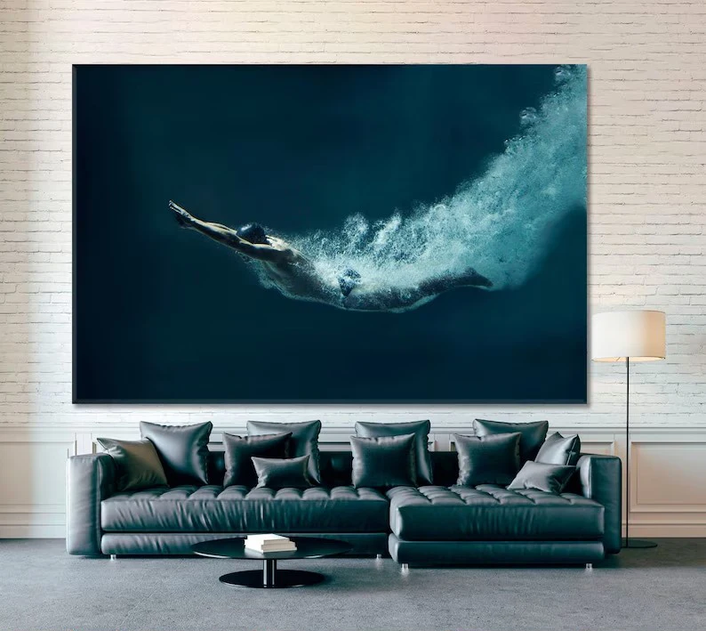 Professional Swimmer Underwater Ocean Seascape Swimming Sport Poster Canvas Painting Wall Picture Home Living Room Decor