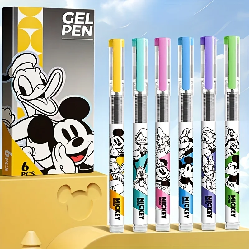 6pcs Disney Mickey, Minnie And Friends Retractable Neutral Pen, 0.5Mm Tip, Suitable for Office Use, Creative Learning Stationery view 2
