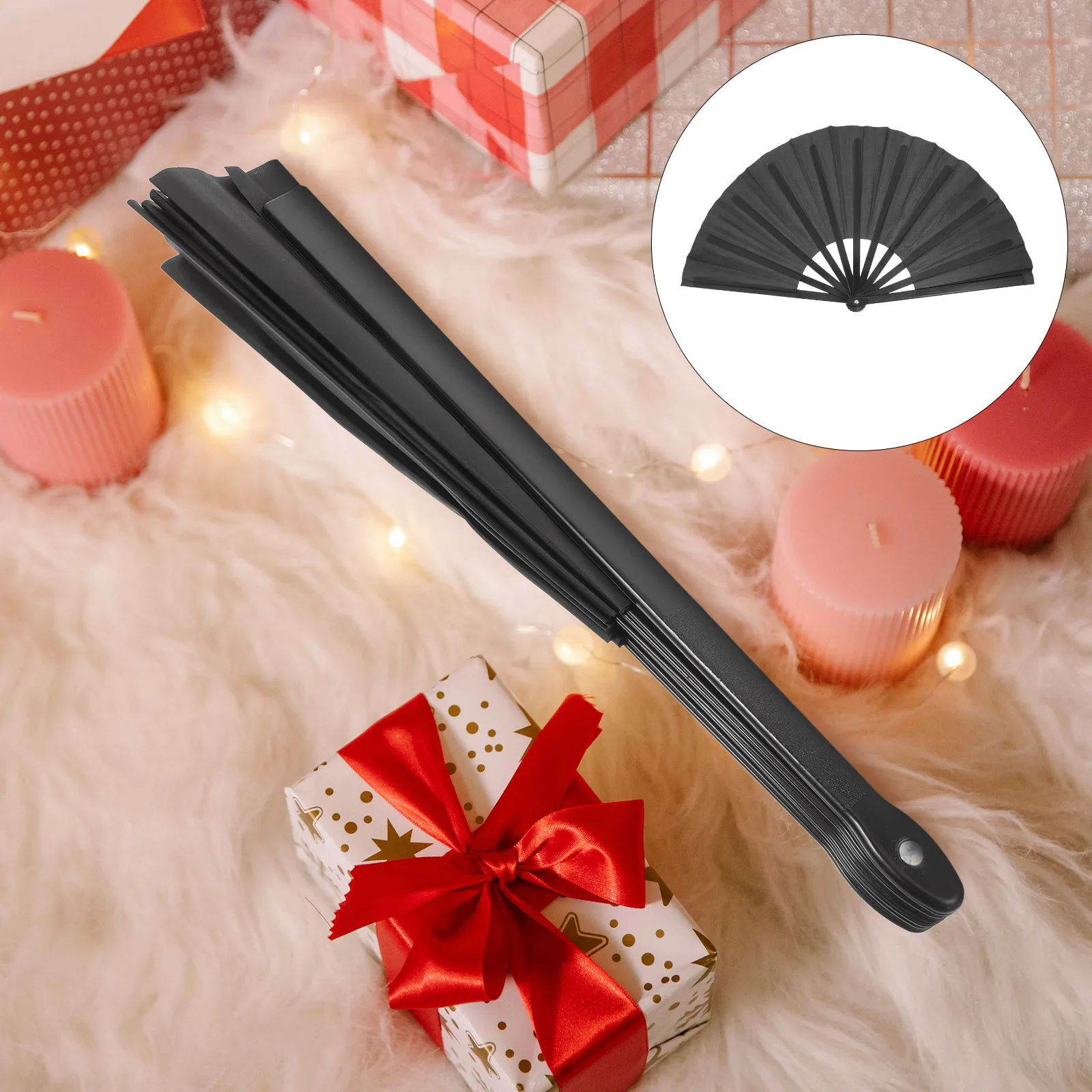 

2Pcs Black Bone Tai Chi Fan Folding Handheld Festival Dance Accessory Lightweight Elegant Stage Performance Prop Large Foldable