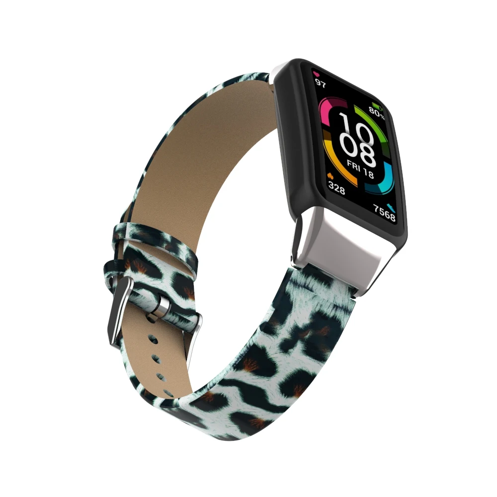 SinHGeY Leather Strap For Huawei Band 6 Leopard Pattern Bracelet Replacement Wristband for Honor Band 6 Watchband strap New