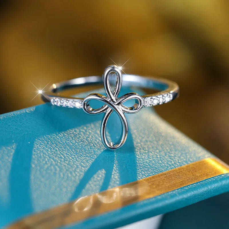 European and American Style Interwoven Cross Knot Zircon Ring, Retro Eternal Knot Fine Ring, Niche Temperament Accessory