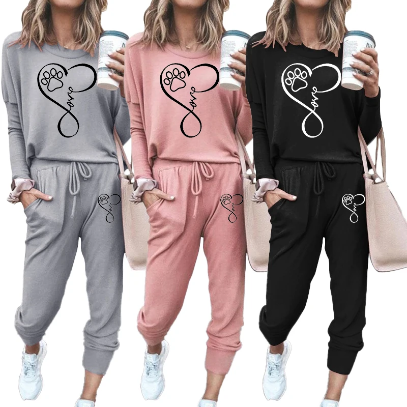 

Latest trend women's 2-piece round neck printed top+pants jogging set sportswear casual sportswear daily home wear