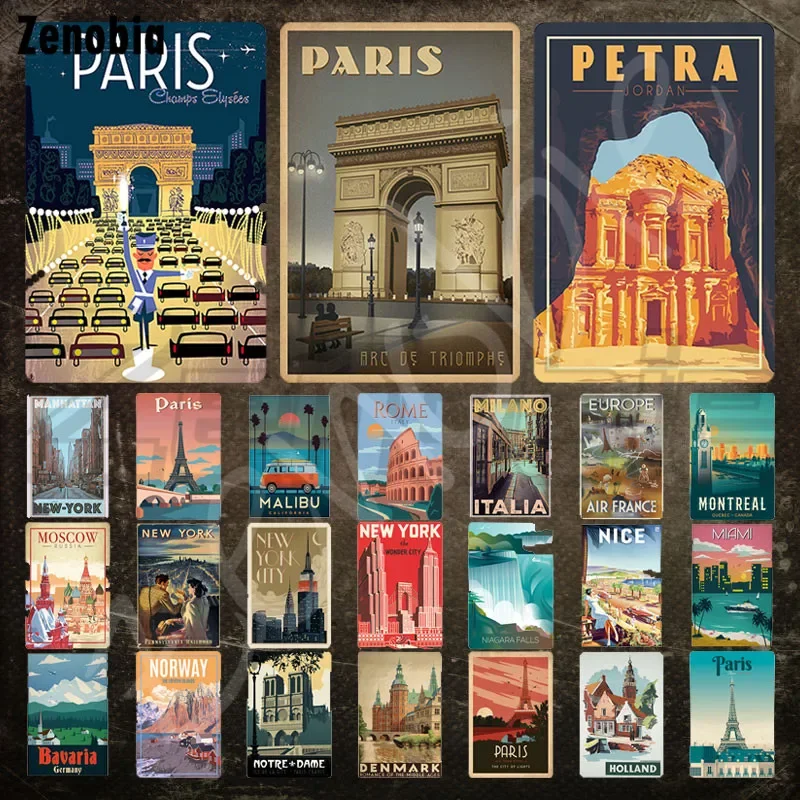 خمر السفر علامة معدنية مونتريال موسكو مدينة نيويورك معلم بناء تين تسجيل لوحة مدينة المشهد الرجعية اللوحة الديكور #2