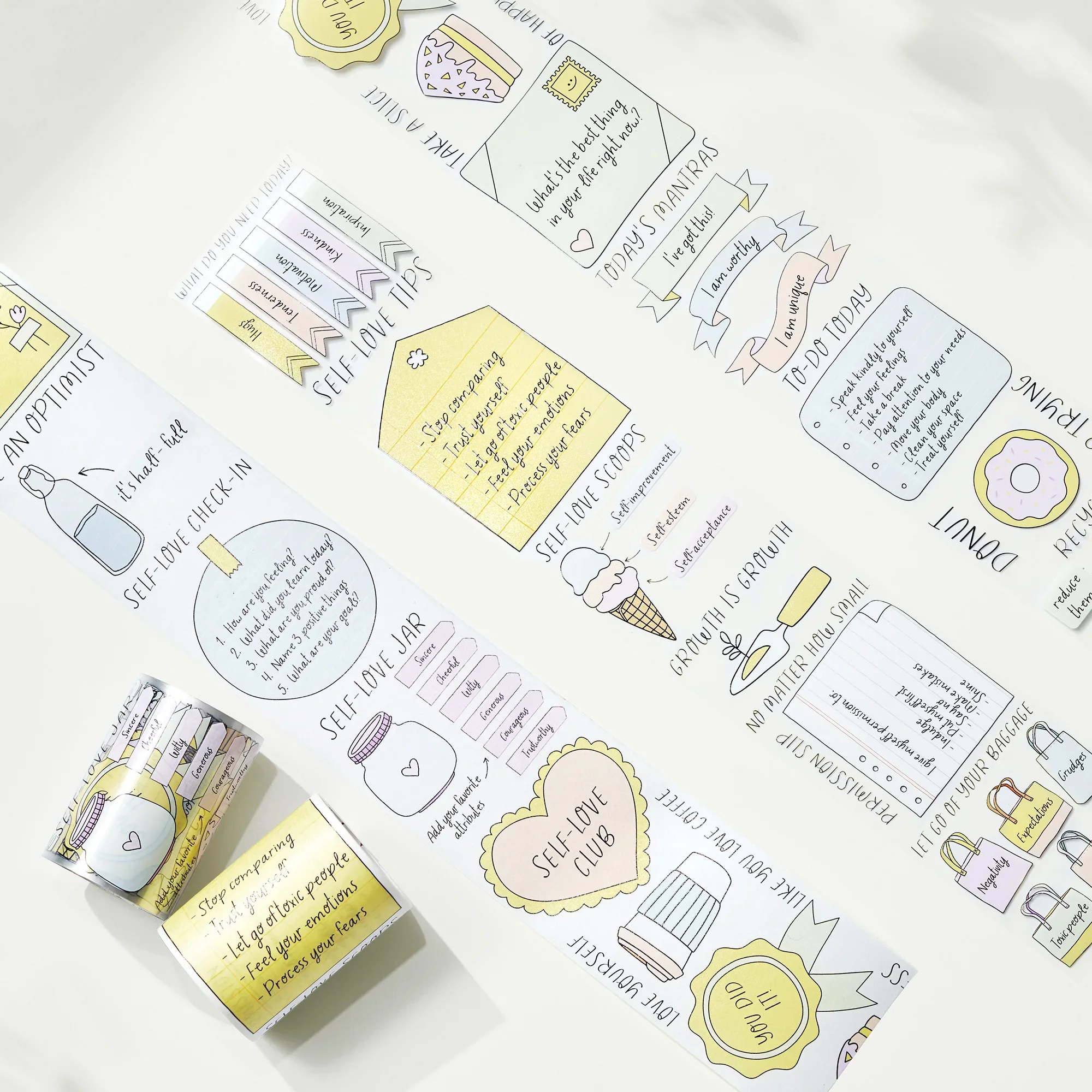 WT Pet Washi Tape Roll Broken Thoughts, Full of Vitality, Text Daily English Die-cutting Diary