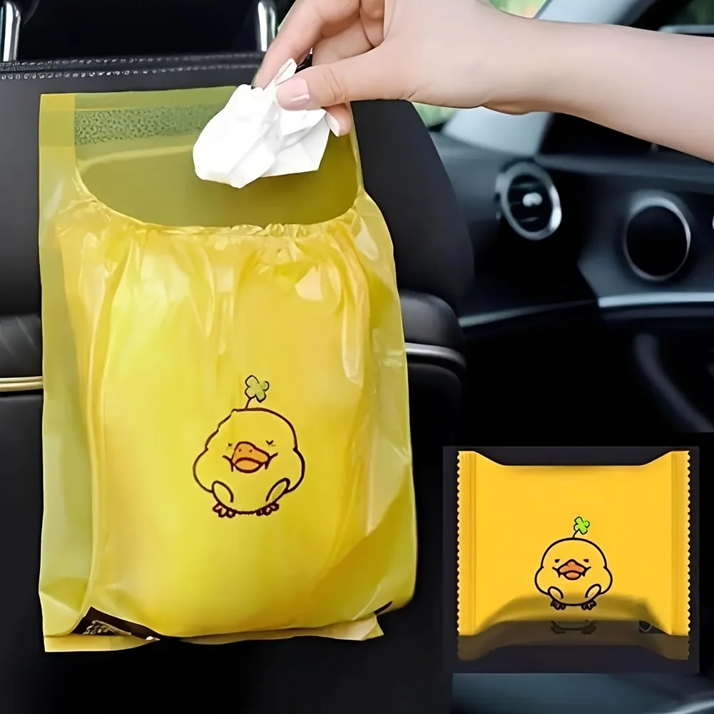 

15pcs/pack Adhesive Car Trash Bag Disposable Car Interior Hanging Multi-Functional Clean Bag Small Plastic Bag Car Garbage Bin