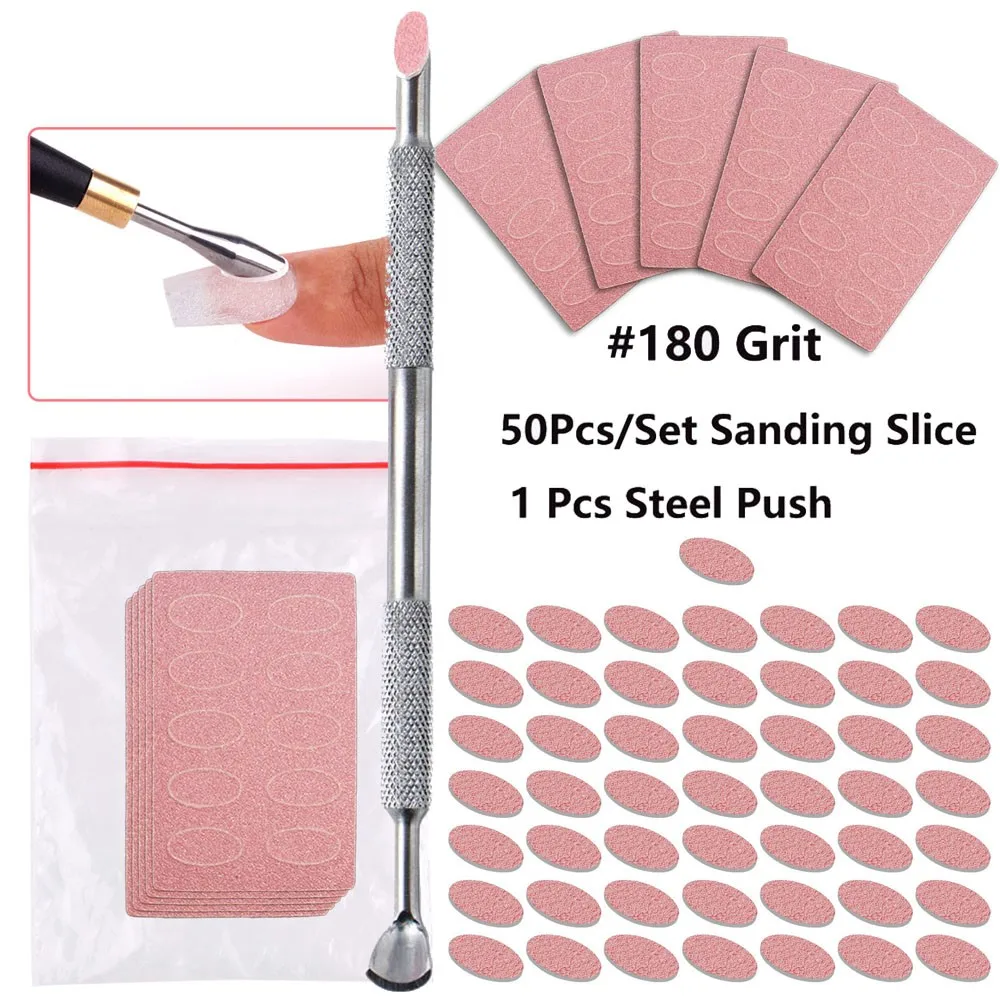 50 Stück Schleifpapierblätter mit Körnung 180 und doppelseitigem Nagelhautschieber-Entferner, selbstklebendes Schleifpapier, Maniküre, Nagel, Vorpolieren