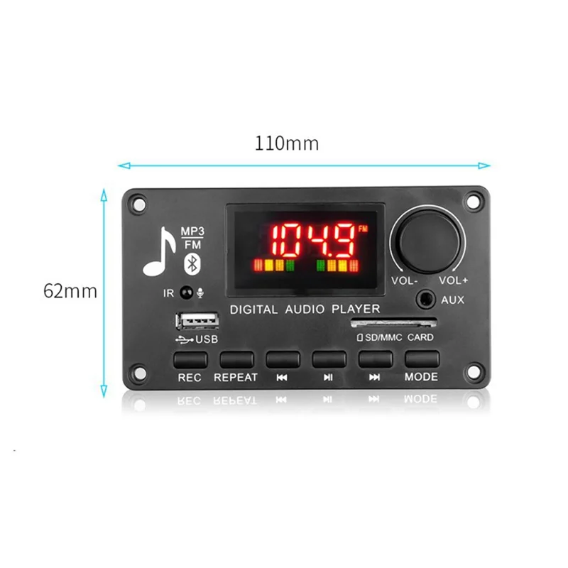 Excellent-Color Screen MP3 Player Decoder Board 2X40W Amplifier Call Recording BT Car FM Radio Module Support TF USB AUX 3.5 WAV