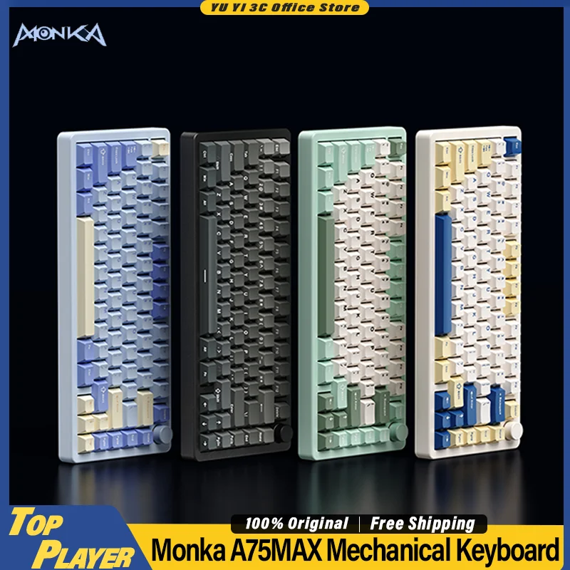 Monka A75 MAX Mechanical Keyboard CNC Aluminum Customized Hot Swappable Support QMK/VIA DIY Key Dynamic RGB Wireless Keyboard