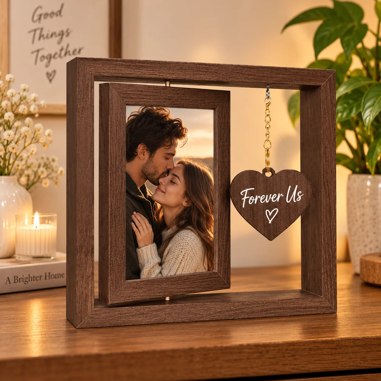Custom Walnut Photo Locket Rotatable Hanging Frame UV Print Memory Keepsake Best Gift for Bag Charm Travel Accessory Decor view 6