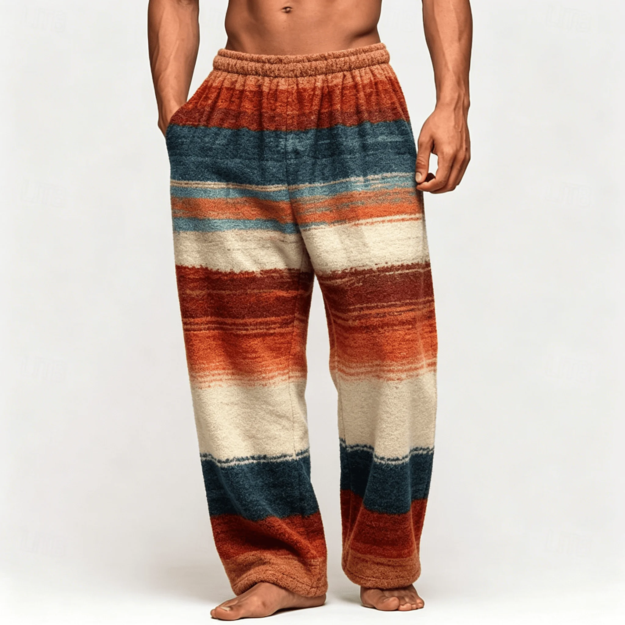 Herren-Freizeithose mit Farbverlauf und Batik-Print, Relaxed Fit Hose mit Kordelzug für Frühling und Sommer – Detail 8