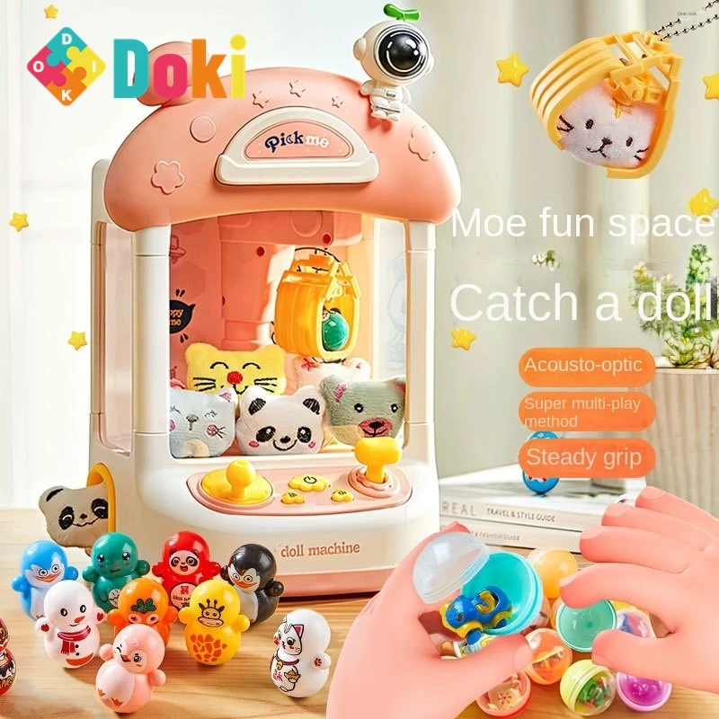 Doki Toy Children's Mini Doll Machine Small Home Electric Sound And Light Twist Egg Clip Doll Machine Gift Toy Hot Sale 2024