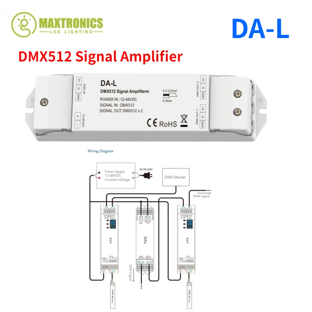 

New DC12-48V DMX512 Signal Amplifier DA-L 2 Channel 0.5A Max Realize Extending the Signal Transmission Distance for LED Lamps