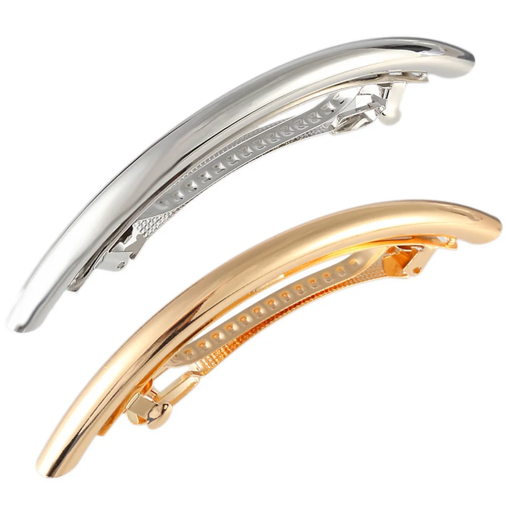 

2 Pcs Metal Elbow Hairpin French Barrette Temperament Clip Clips for Women Gold Barrettes Thick