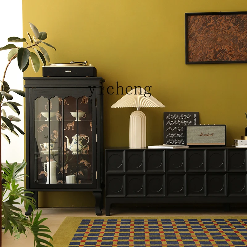

XL retro wine cabinet side cabinet solid wood glass display household wall corner cabinet