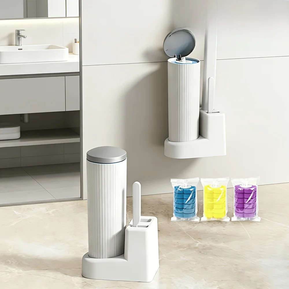 Brosse de toilette jetable avec 18 têtes de rechange de 3 couleurs, kit de brosses de nettoyage de salle de bain jetables, fournitures de nettoyage sanitaire pour cuvettes de toilettes domestiques