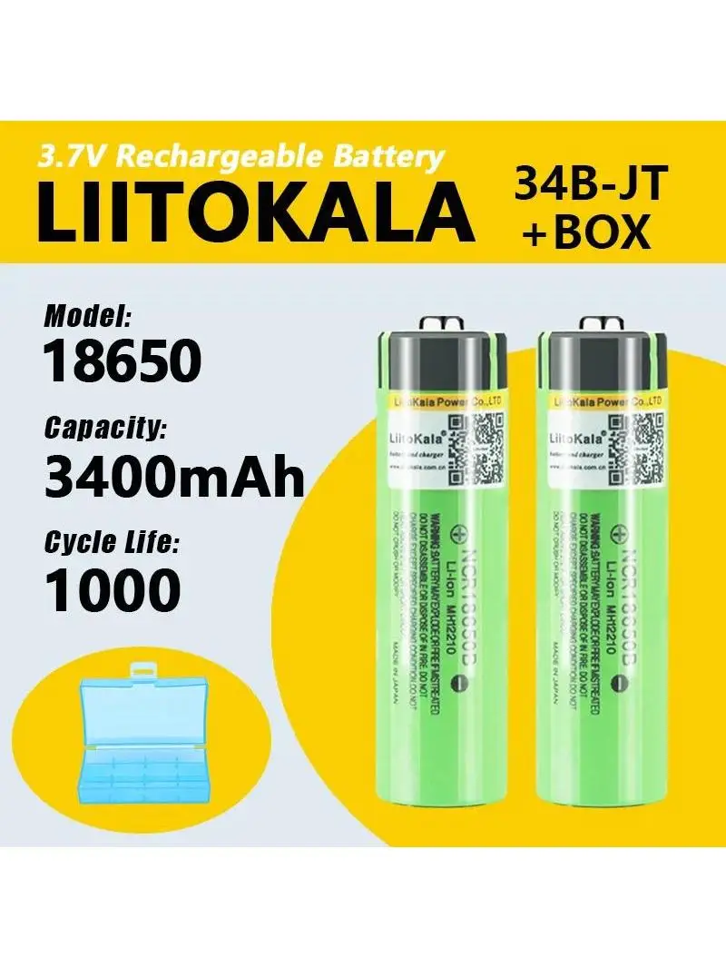 1-30 sztuk LiitoKala 34B-JT NCR18650B 3.7v 3400 mAh 18650 akumulator litowy ze spiczastymi bateriami (bez PCB) + pudełko 18650 — zdjęcie 2