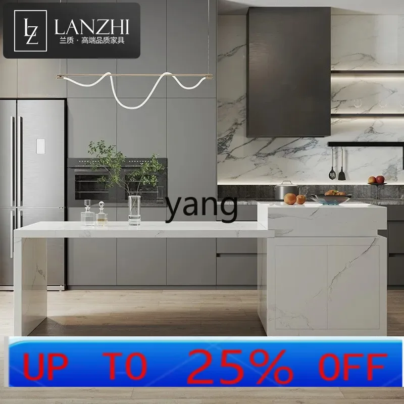 Lhh mid-island dining table integrated home open kitchen bar cooking rock slab island